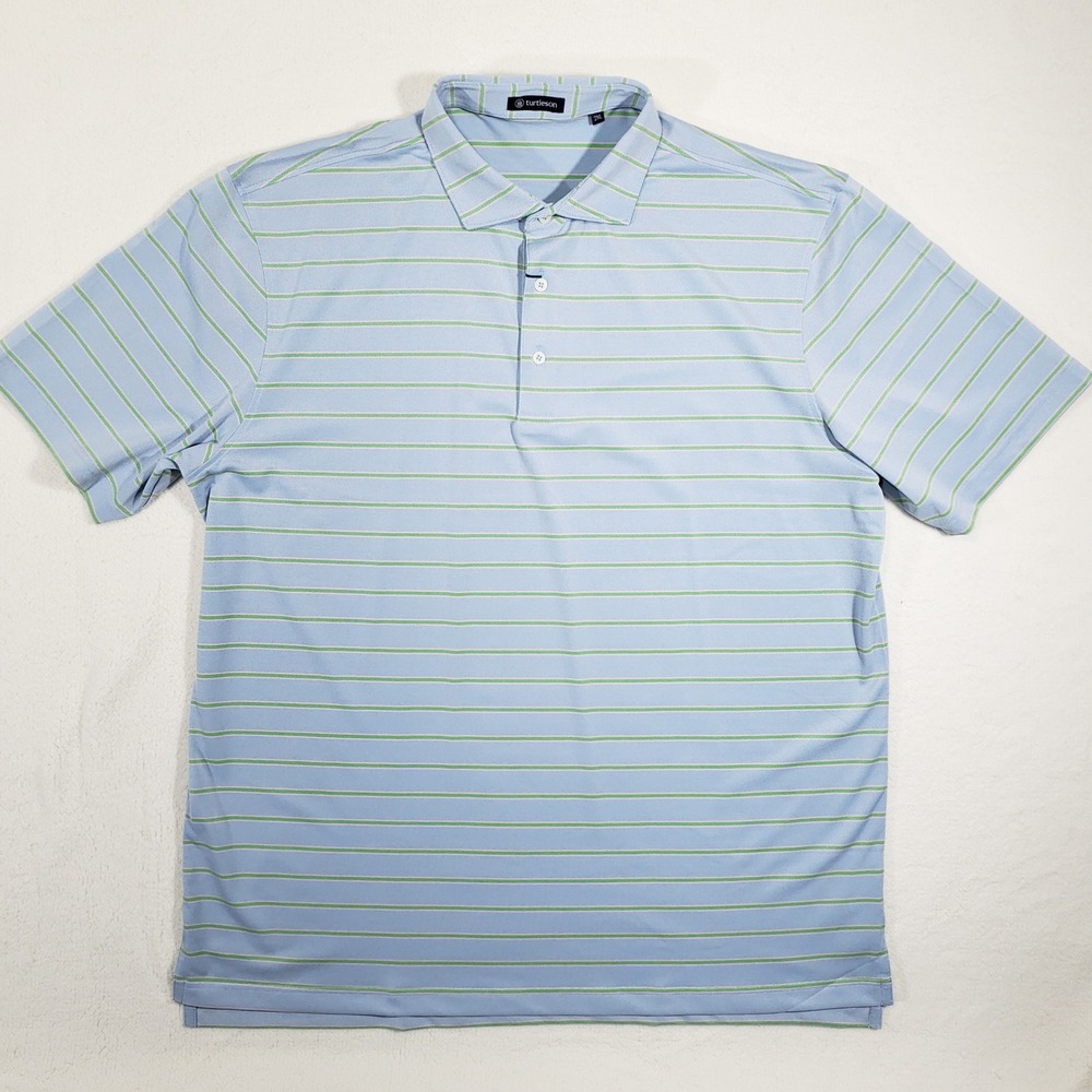 Turtleson Performance Polo Mens‎ 2XL Blue Bart Stripe Golf Shirt MTK0161-B0214